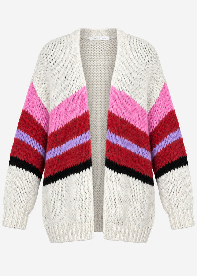 Oversized cardigan with multicoloured stripes - grey