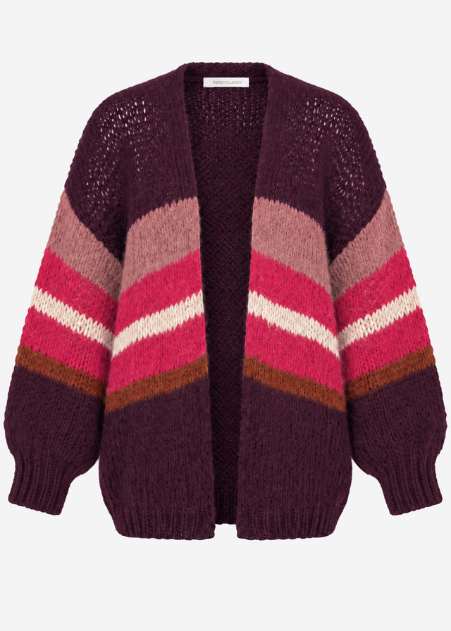 Oversize Cardigan mit Multicolor Streifen - burgundy