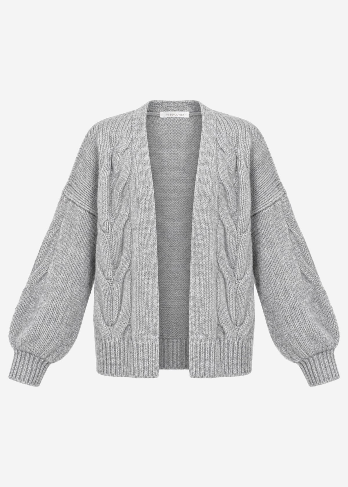 Chunky knit cardigan with cable pattern - light grey