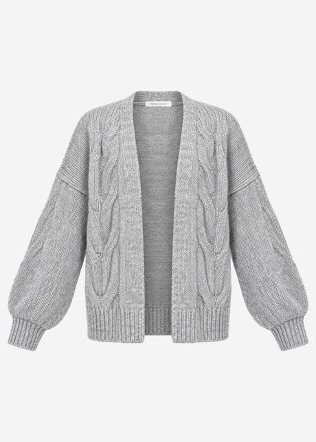 Chunky knit cardigan with cable pattern - light grey by SASSYCLASSY
