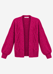 Grob gestrickter Cardigan mit Zopfmuster - beere