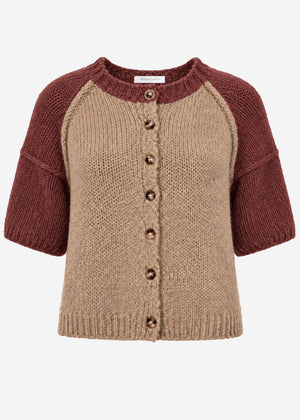 Kurzarm Cardigan mit Außennähten - beige-mauve
