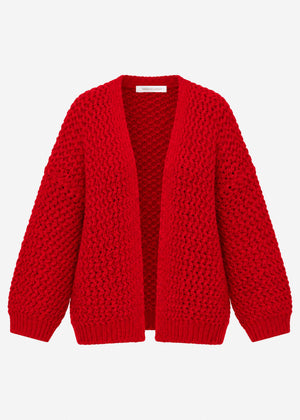 Oversized knit cardigan with textured pattern - red