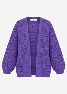 Oversized knit cardigan with textured pattern - purple