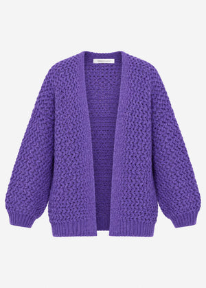 Oversized knit cardigan with textured pattern - purple