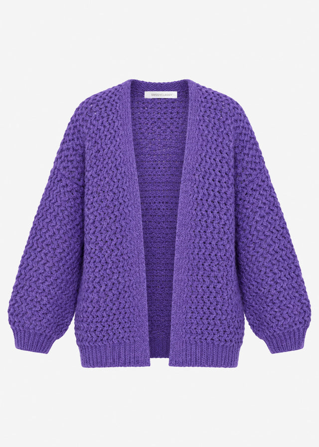 Oversized knit cardigan with textured pattern - purple