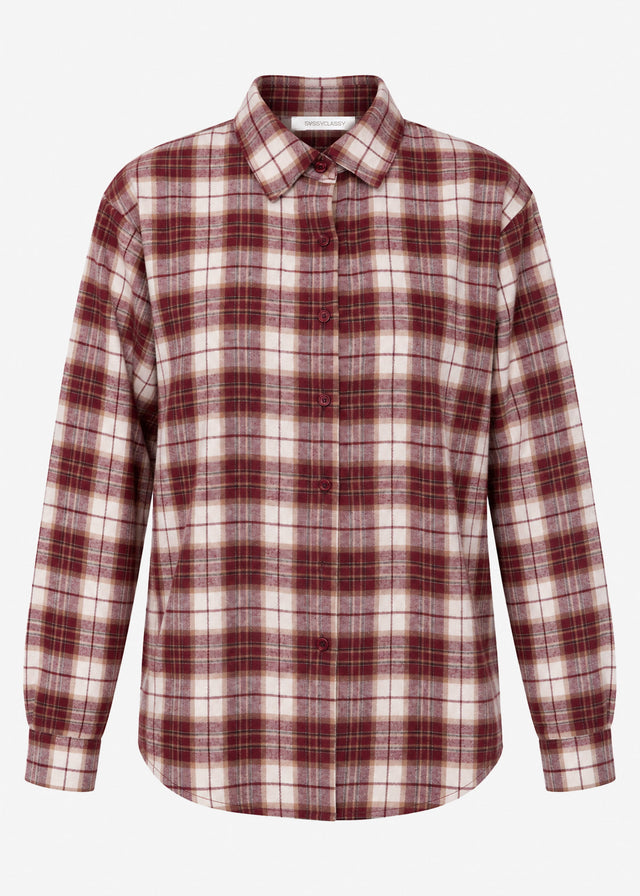 Flannel shirt with checked pattern - burgundy