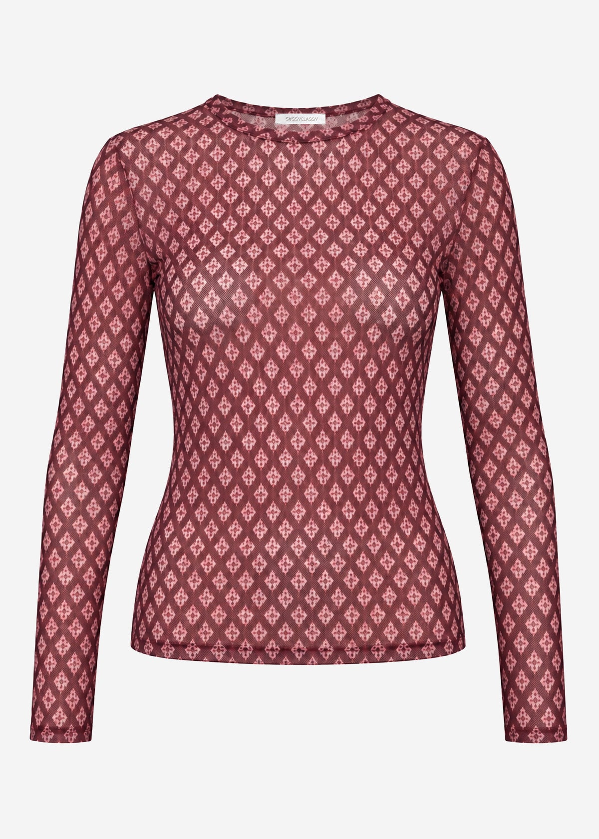 Mesh Langarmshirt mit geometrischem Muster - burgundy