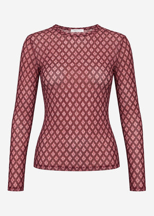 Mesh Langarmshirt mit geometrischem Muster - burgundy