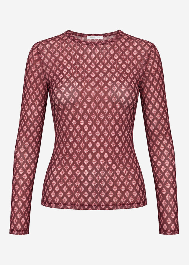 Mesh Langarmshirt mit geometrischem Muster - burgundy