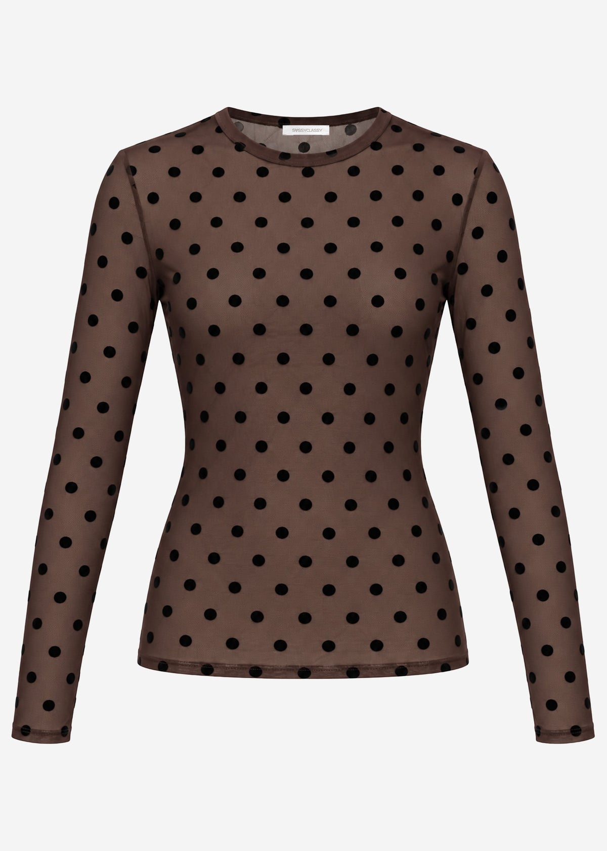 Mesh long-sleeved top with polka dots - brown