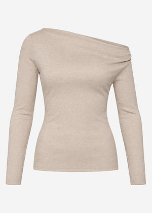 Glitter top with asymmetric neckline - beige