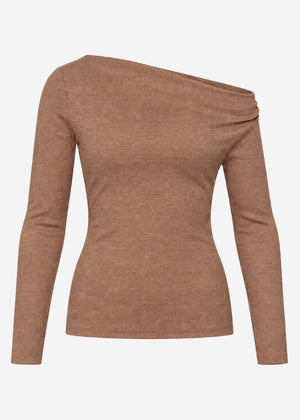 Glitter top with asymmetric neckline - brown