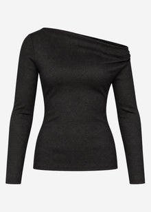 Glitter top with asymmetric neckline - black
