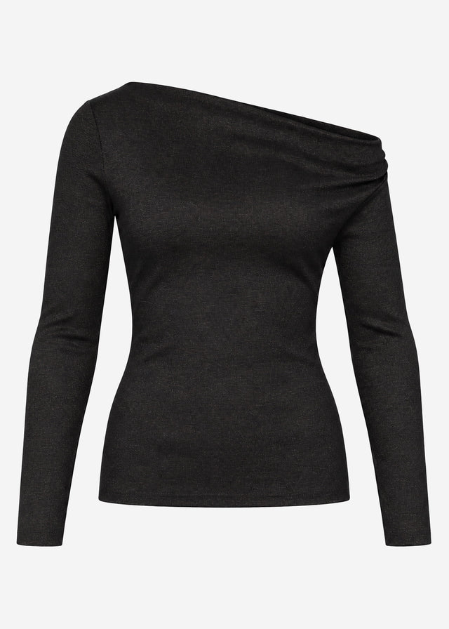 Glitzershirt mit asymmetrischem Ausschnitt - schwarz