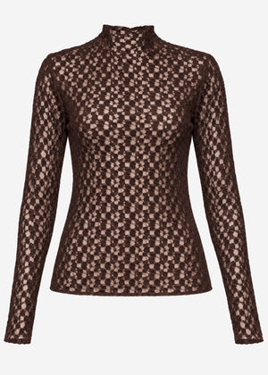 Lace long-sleeved top - brown