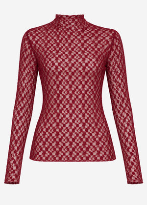 Lace long sleeve top - burgundy