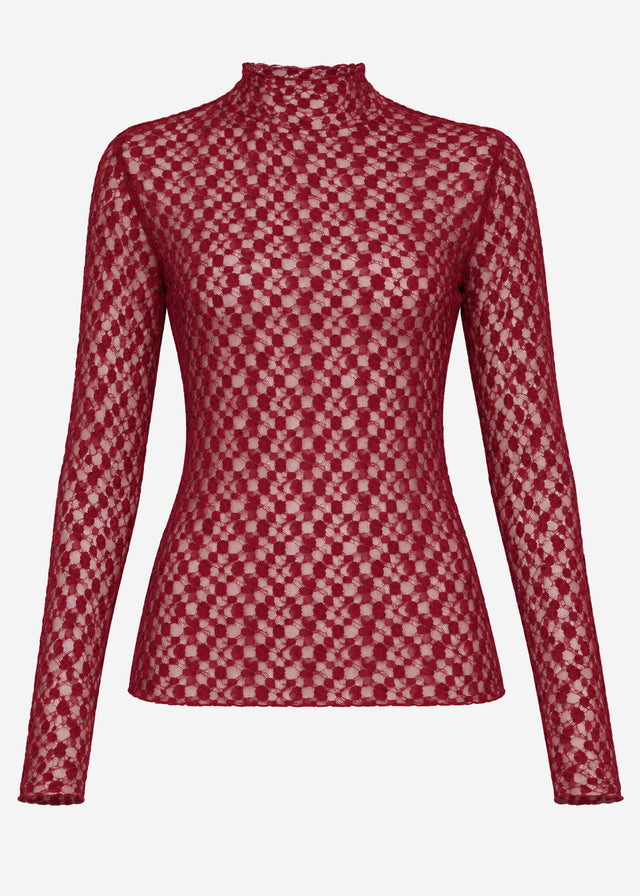 Lace long-sleeved top - burgundy