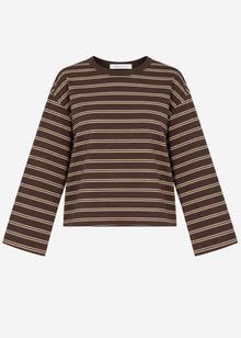 Striped long-sleeved top with wide sleeves - brown
