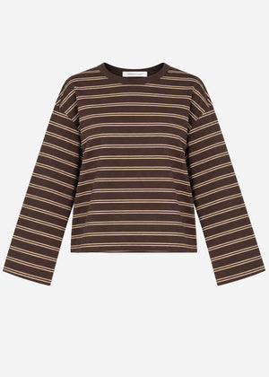 Striped long-sleeve top with wide sleeves - brown