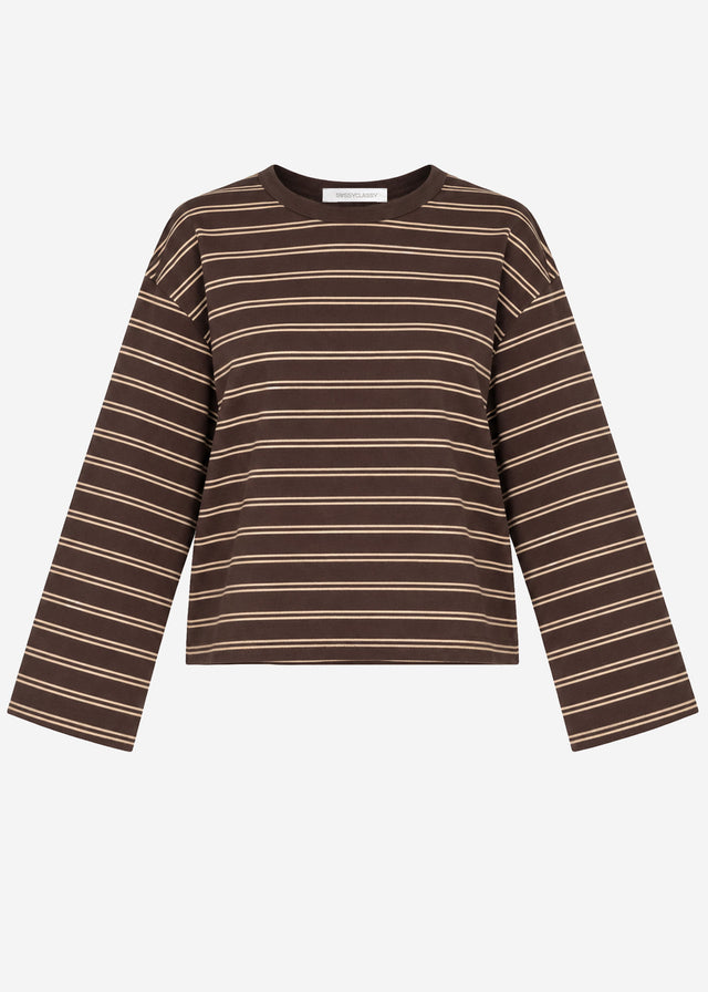 Gestreiftes Langarmshirt mit weiten Ärmeln - braun