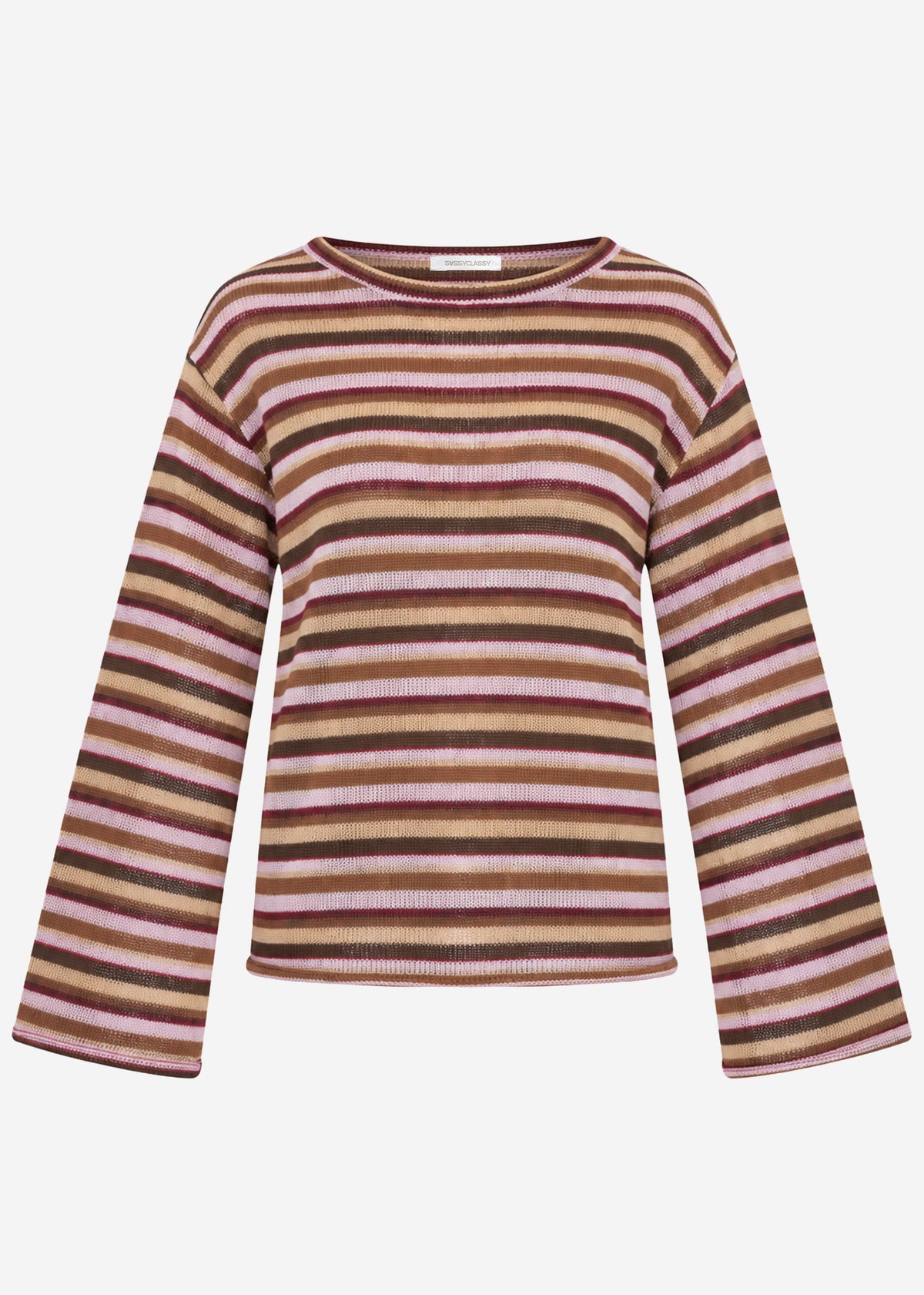 Striped long-sleeved knit top - brown-beige-rose
