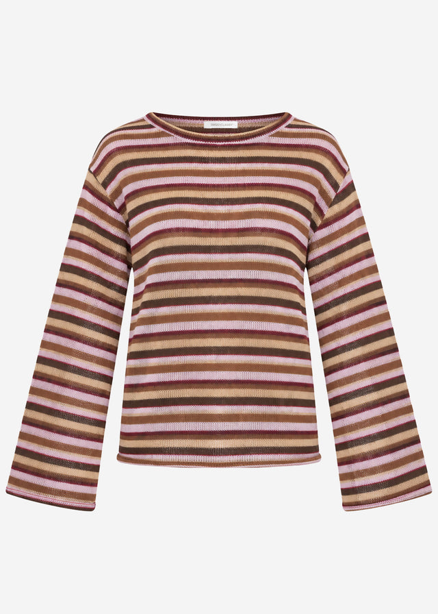 Gestreiftes Langarm Strick Shirt - braun-beige-rosa