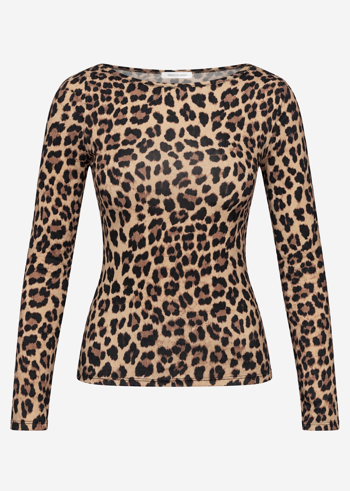 Langarmshirt mit U-Boot Ausschnitt und Leo-Print - braun