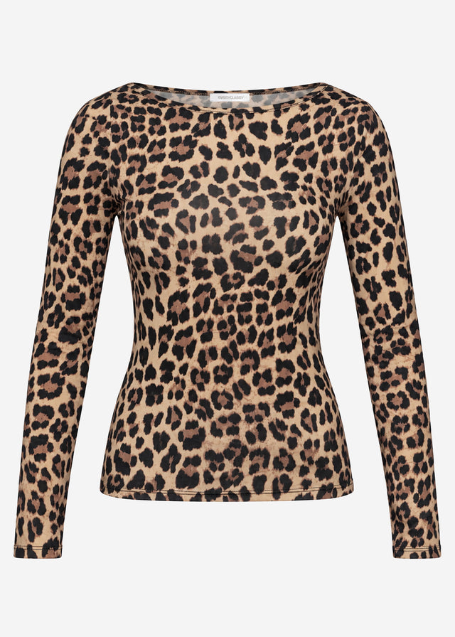 Langarmshirt mit U-Boot Ausschnitt und Leo-Print - braun