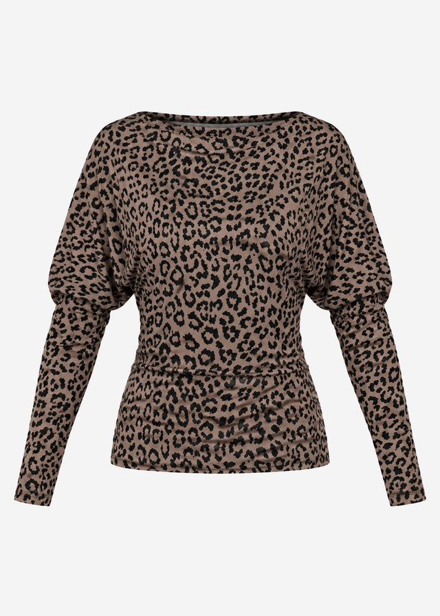 Long-sleeved top with batwing sleeves and leopard print - taupe