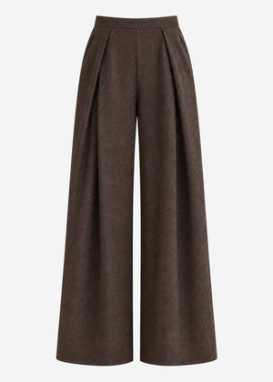 Pleated trousers with wide leg - brown