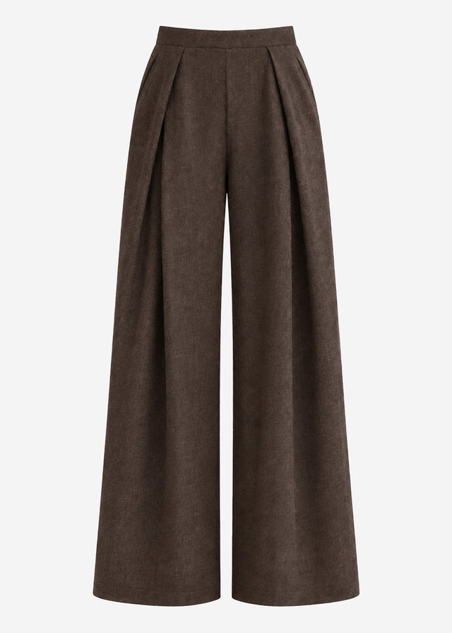 Bundfaltenhose mit weitem Bein - braun