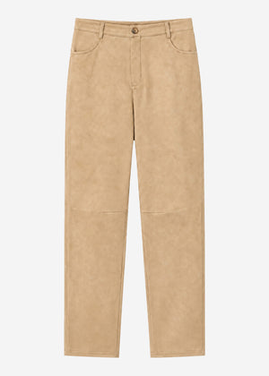 Extra lang - Barrel-Leg Hose in Wildlederoptik - beige