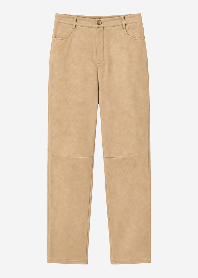 Extra lang - Barrel-Leg Hose in Wildlederoptik - beige