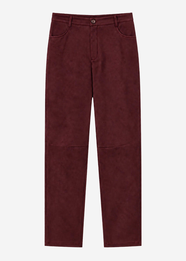 Extra lang - Barrel-Leg Hose in Wildlederoptik - burgundy
