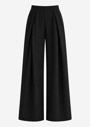 Pull-on trousers with inverted pleat - black