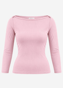 Three-quarter sleeve ribbed top - dusty rose
