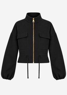 Blouson jacket with stand collar - black