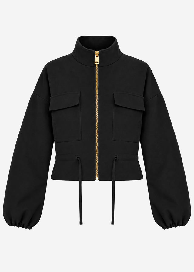 Blouson jacket with stand collar - black