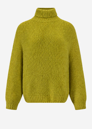 Grober Strickpullover mit Rollkragen - olivgrün