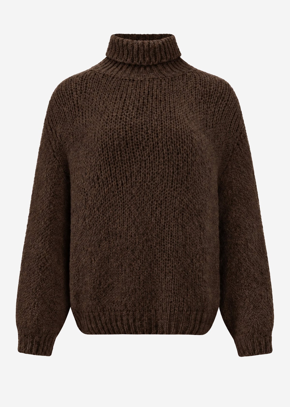 Chunky knit jumper with roll neck - dark brown