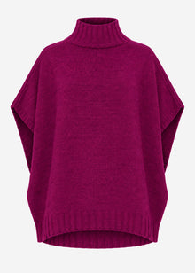 Oversize, ärmelloser Poncho mit Turtleneck - plum