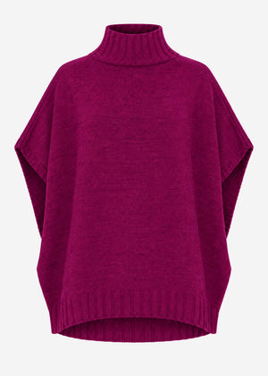 Oversize, ärmelloser Poncho mit Turtleneck - plum