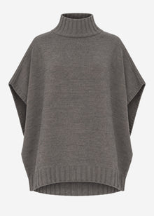 Oversize, ärmelloser Poncho mit Turtleneck - grau