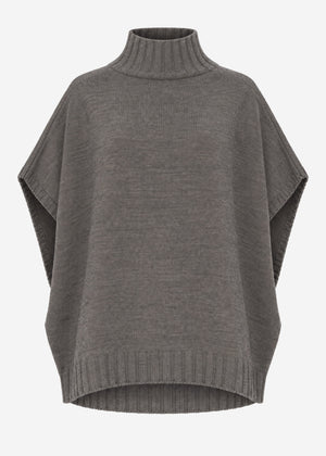 Oversize, ärmelloser Poncho mit Turtleneck - grau