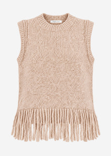 Sleeveless jumper with fringing - beige