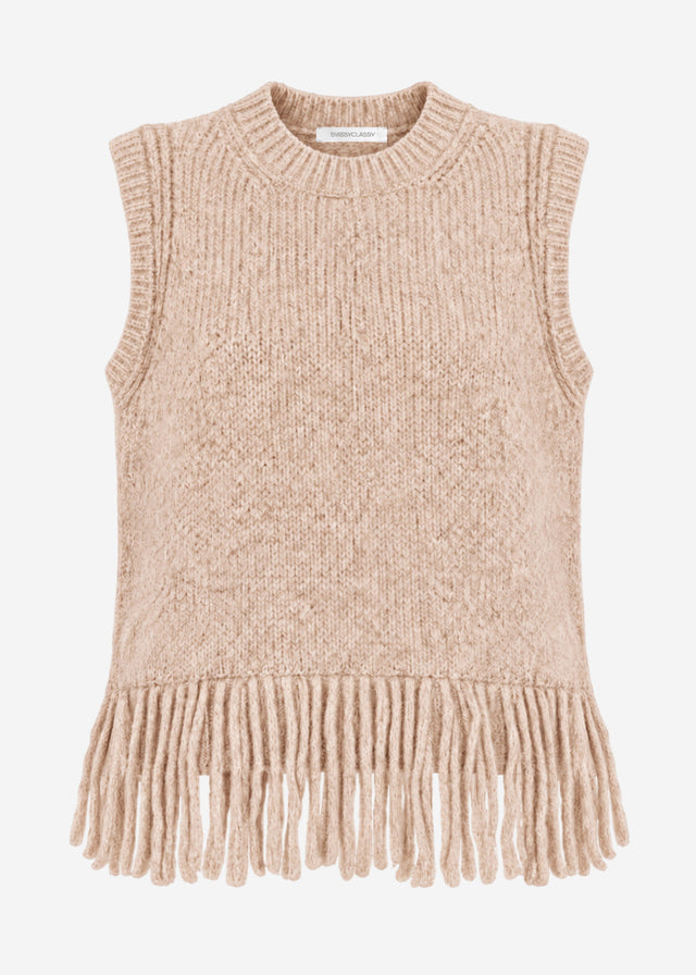 Sleeveless jumper with fringing - beige