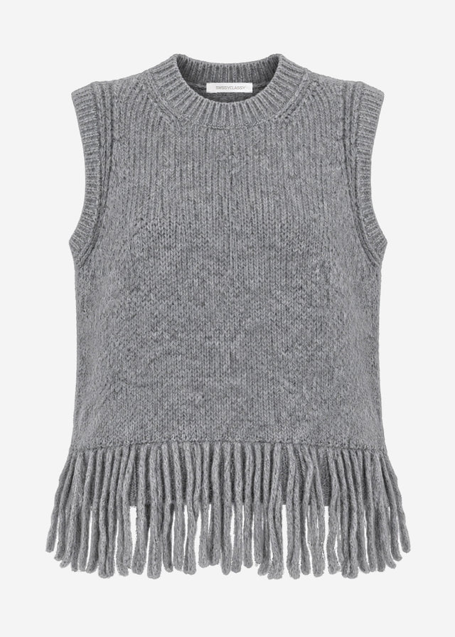 Sleeveless jumper with fringing - grey