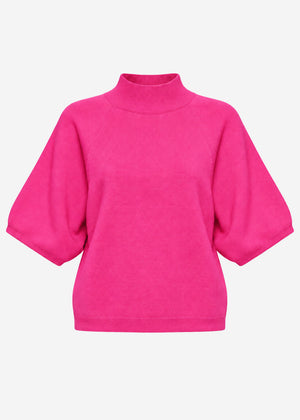 Short-sleeved knit jumper with wide raglan sleeves - pink