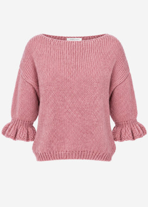 Boat neck jumper with three-quarter sleeves - dusty rose
